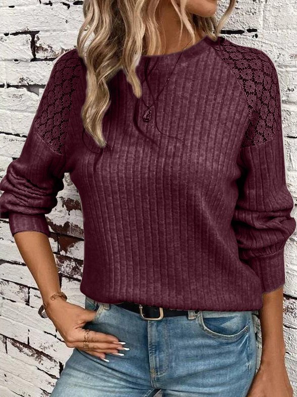 Casual Lace Crew Neck T-Shirt