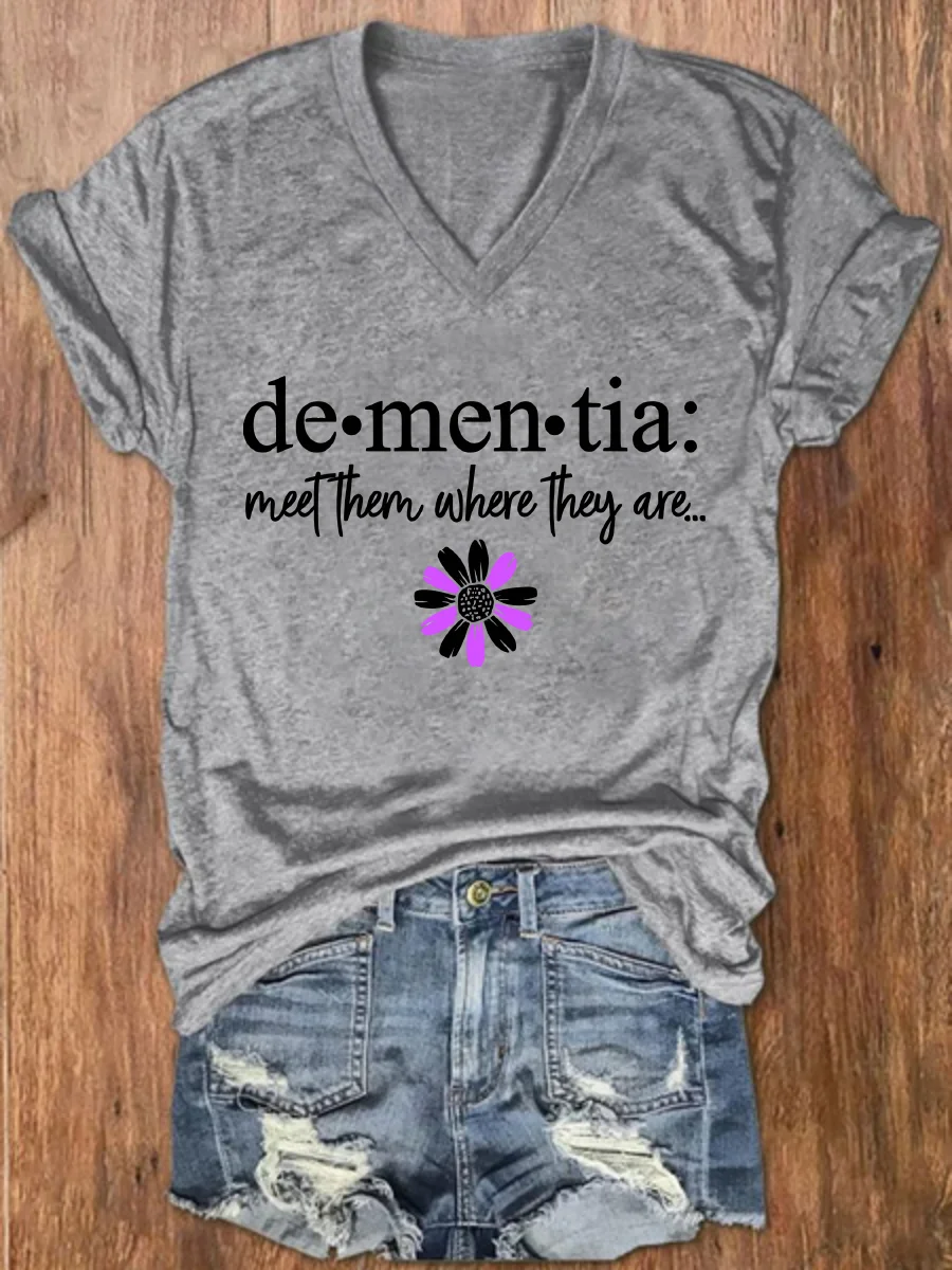 Alzheimers Awareness Support Dementia Loose Crew Neck Simple T-Shirt