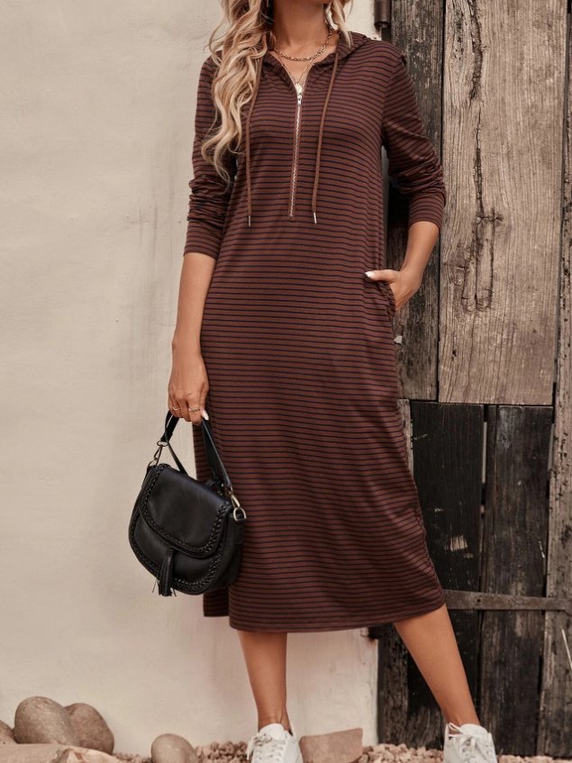 Women's Striped Zipper Hoodie Dress