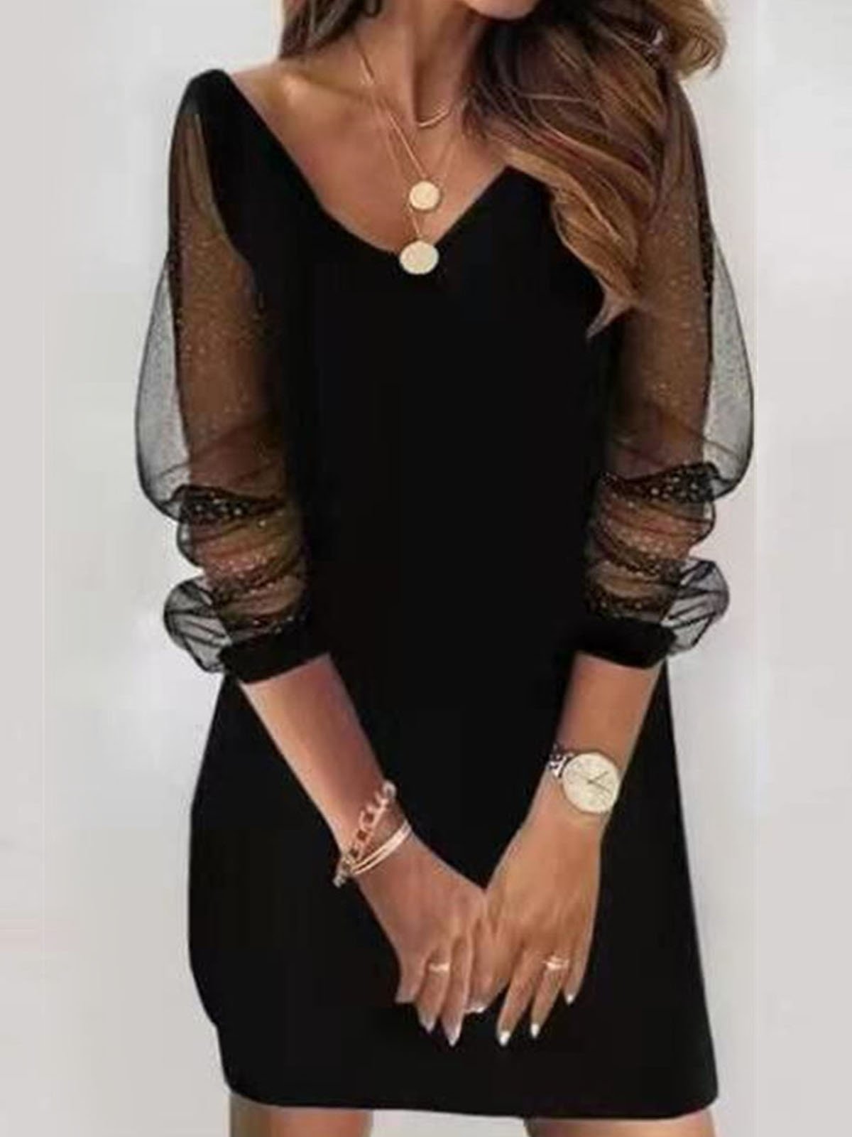 Casual Mesh V Neck Dress