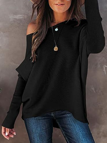 Women's Long Sleeve Blouse Spring/Fall Black Plain Crew Neck Daily Going Out Casual Top