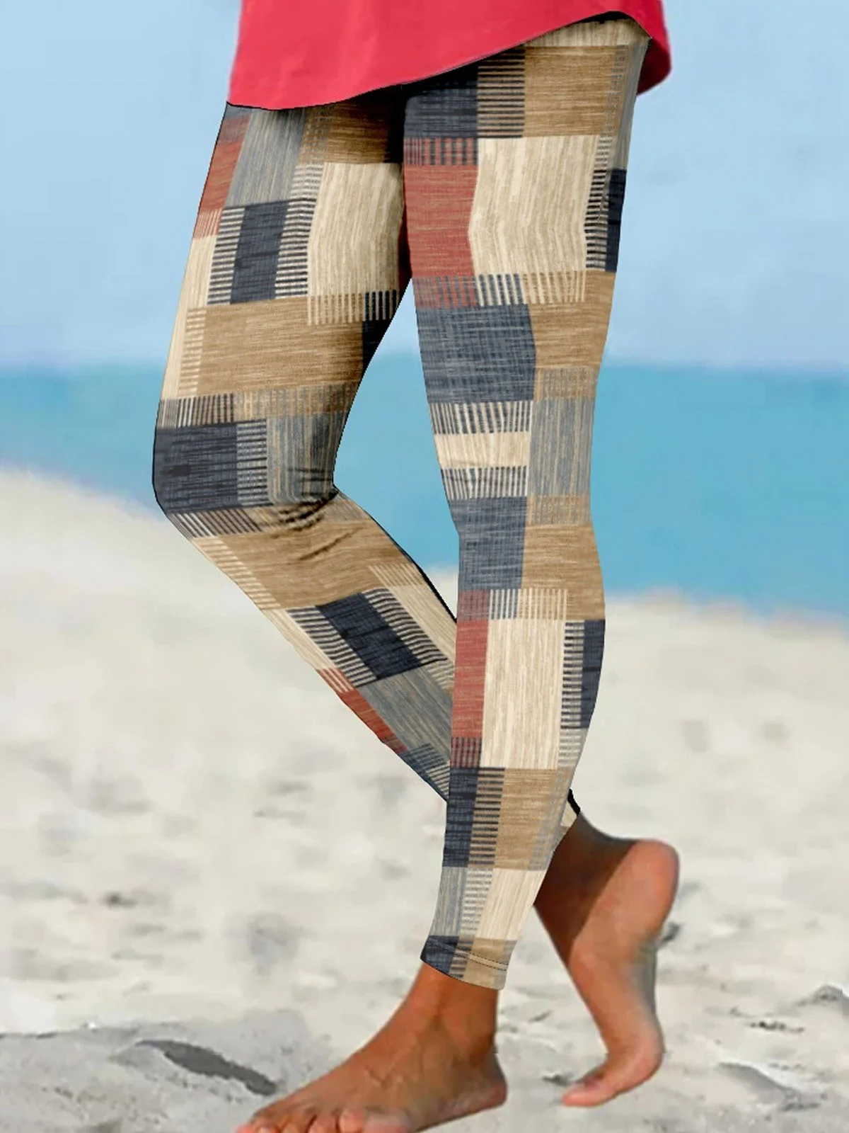 Casual Abstract Plaid Leggings