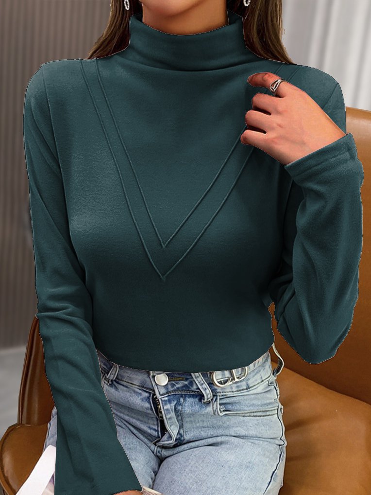 Casual Mock Neck Knitted Plain T-Shirt