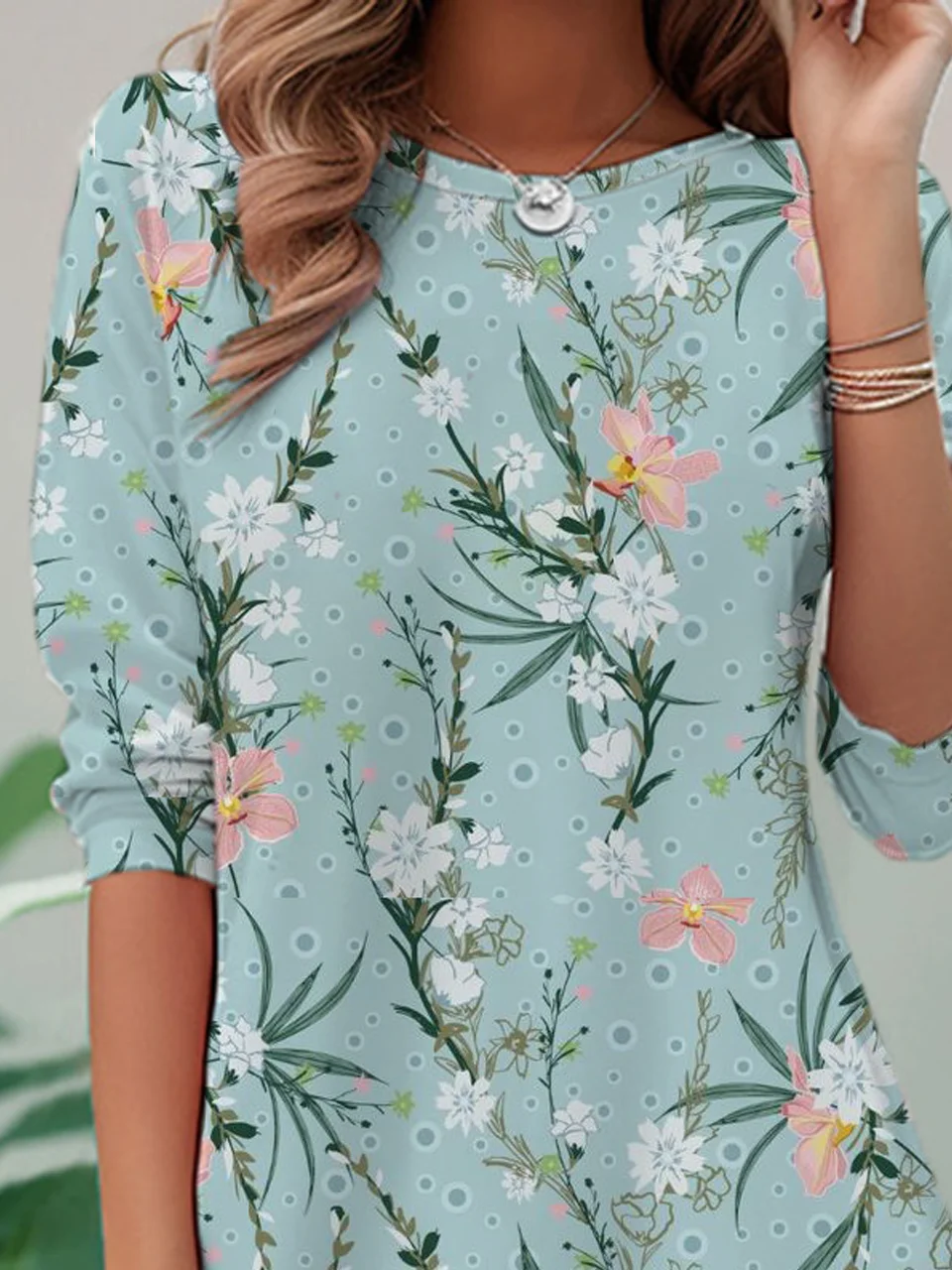 Crew Neck Loose Casual Floral T-Shirt Early Autumn