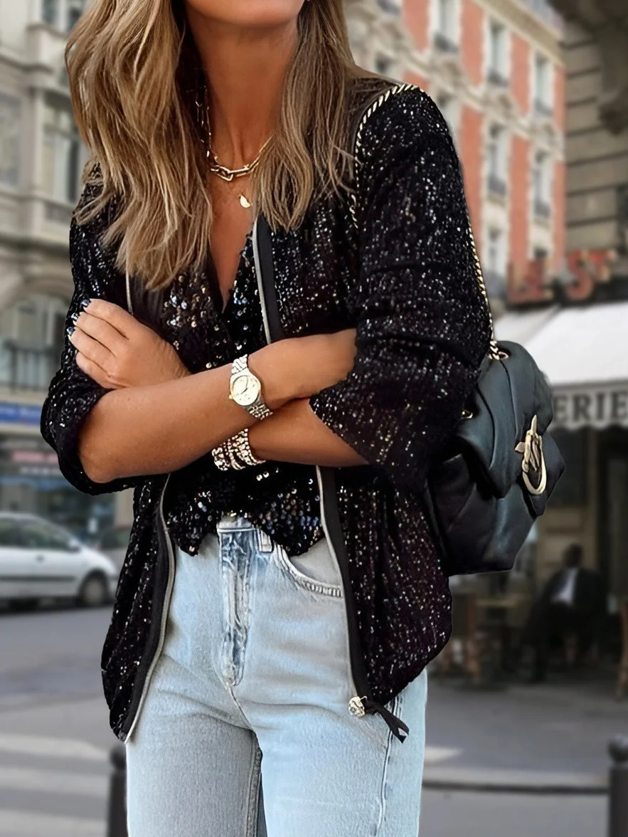 Glitter Casual Bomber Jacket