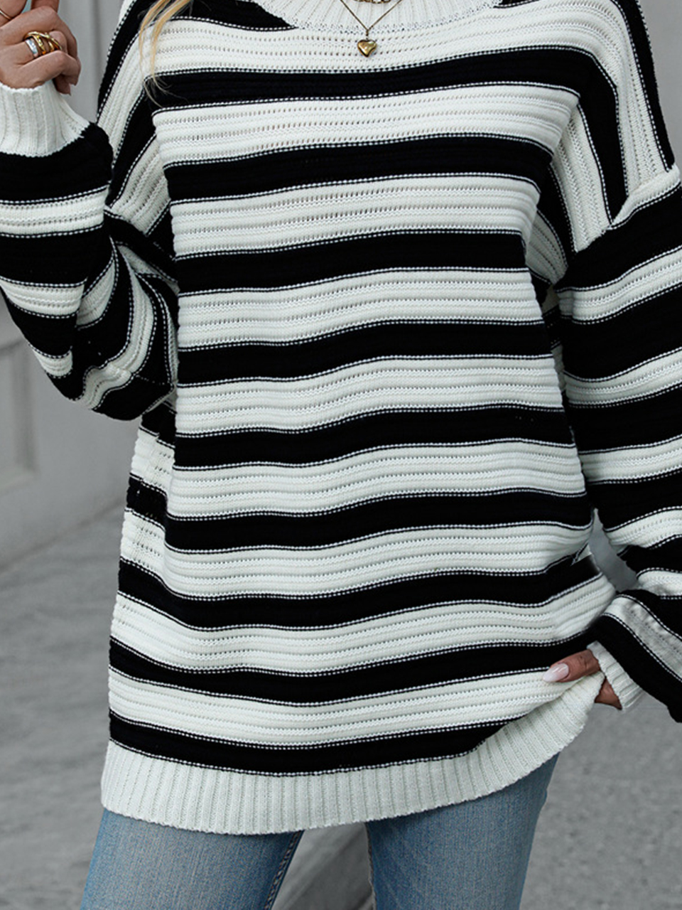 Loose Crew Neck Casual Striped Sweater