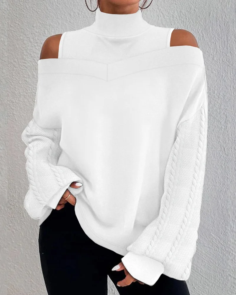 Loose Plain Casual Turtleneck Blouse