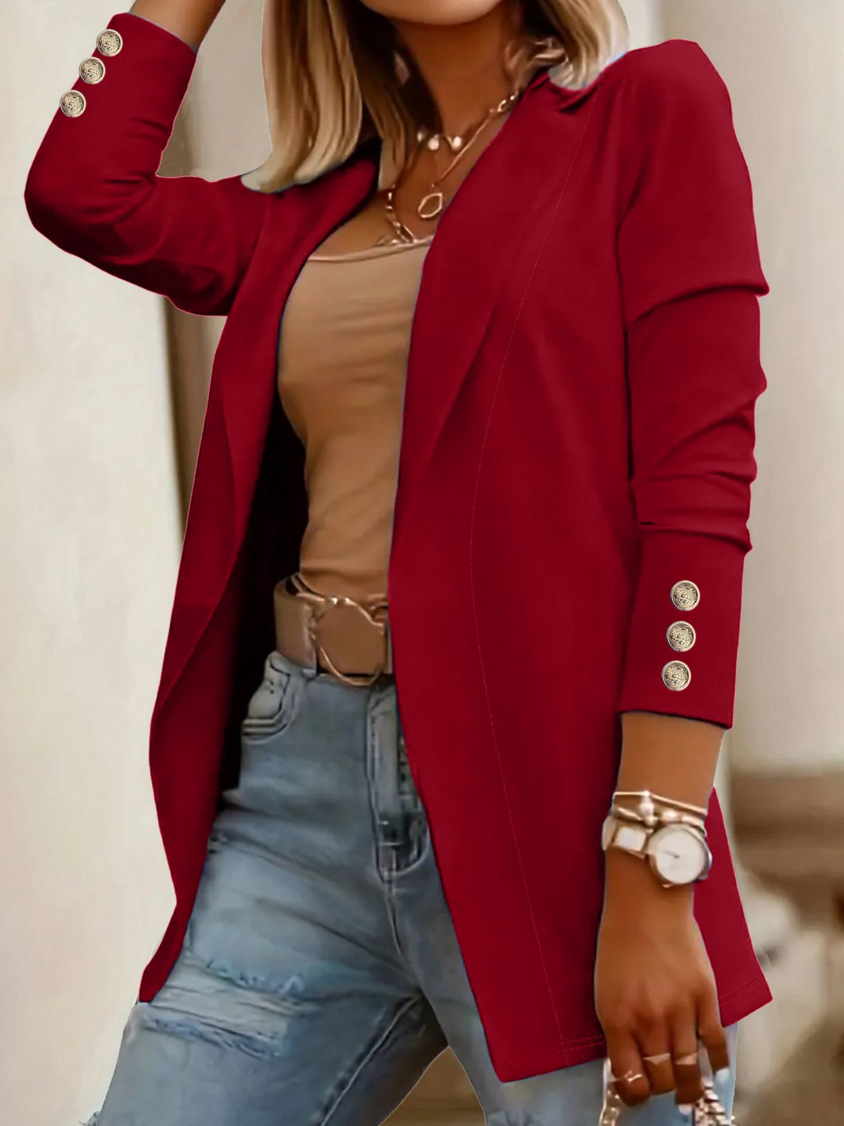 Loose Casual Buckle Plain Blazer