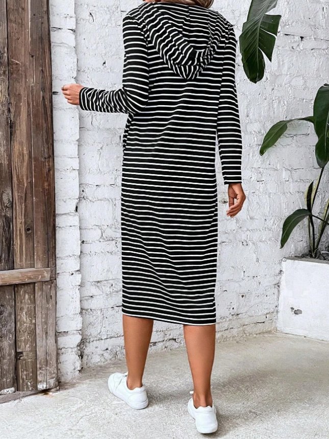 Women's Striped Zipper Hoodie Dress