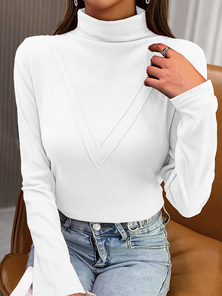 Casual Mock Neck Knitted Plain T-Shirt