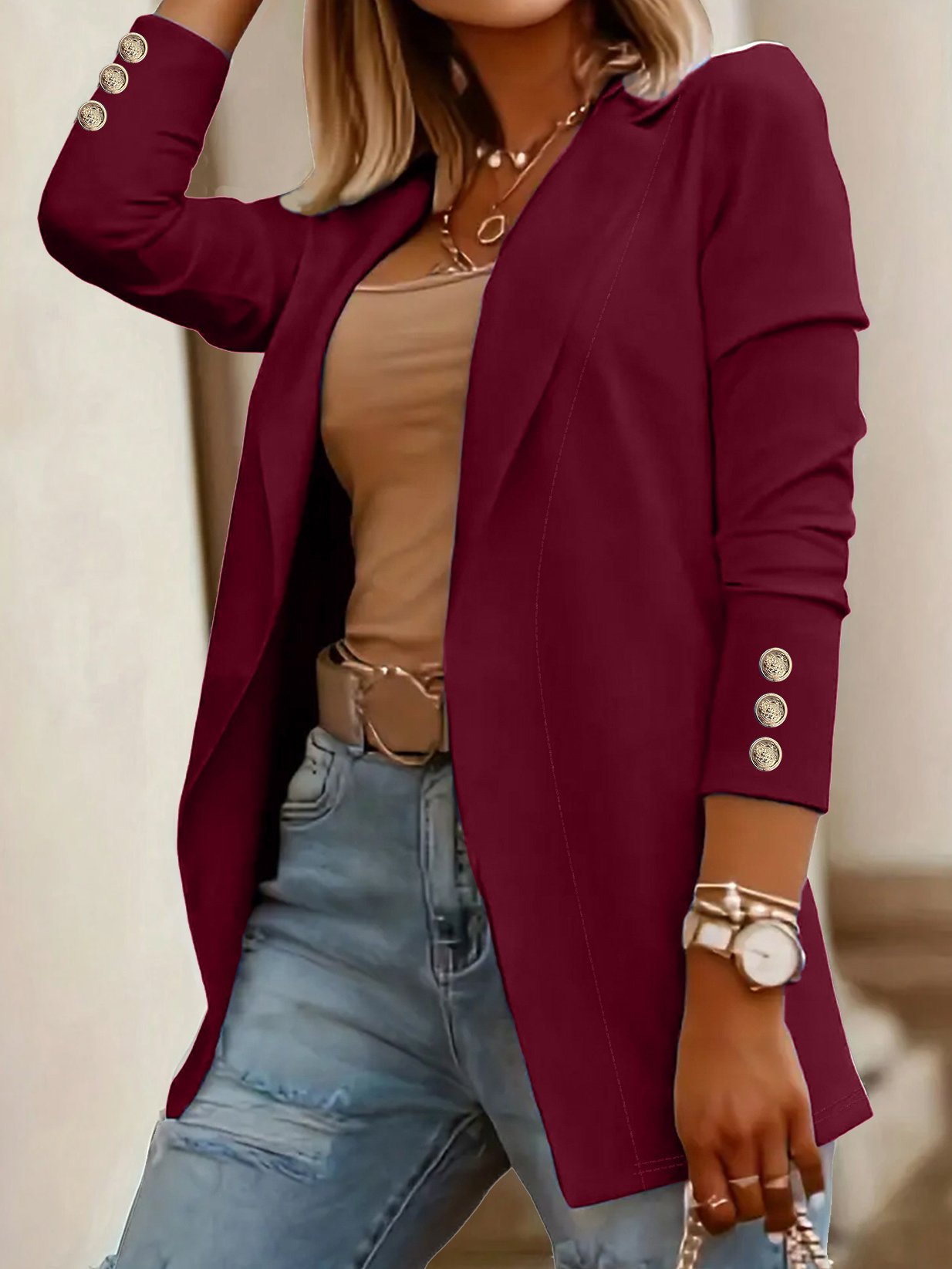 Loose Casual Buckle Plain Blazer