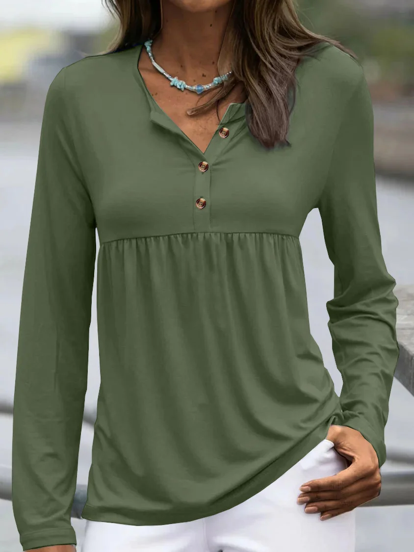 Women's Plain Buckle V Neck Daily Going Out Casual Top