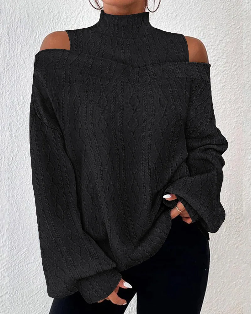 Loose Plain Casual Turtleneck Blouse