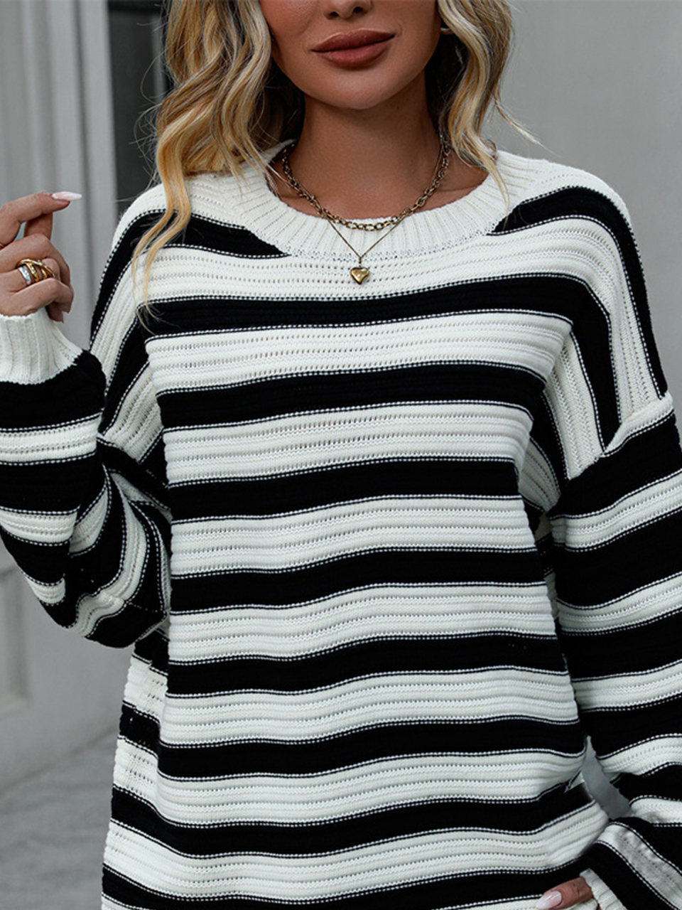 Loose Crew Neck Casual Striped Sweater