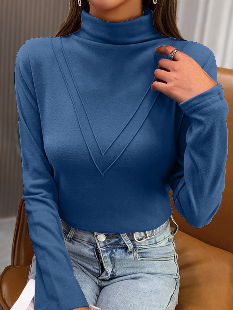 Casual Mock Neck Knitted Plain T-Shirt