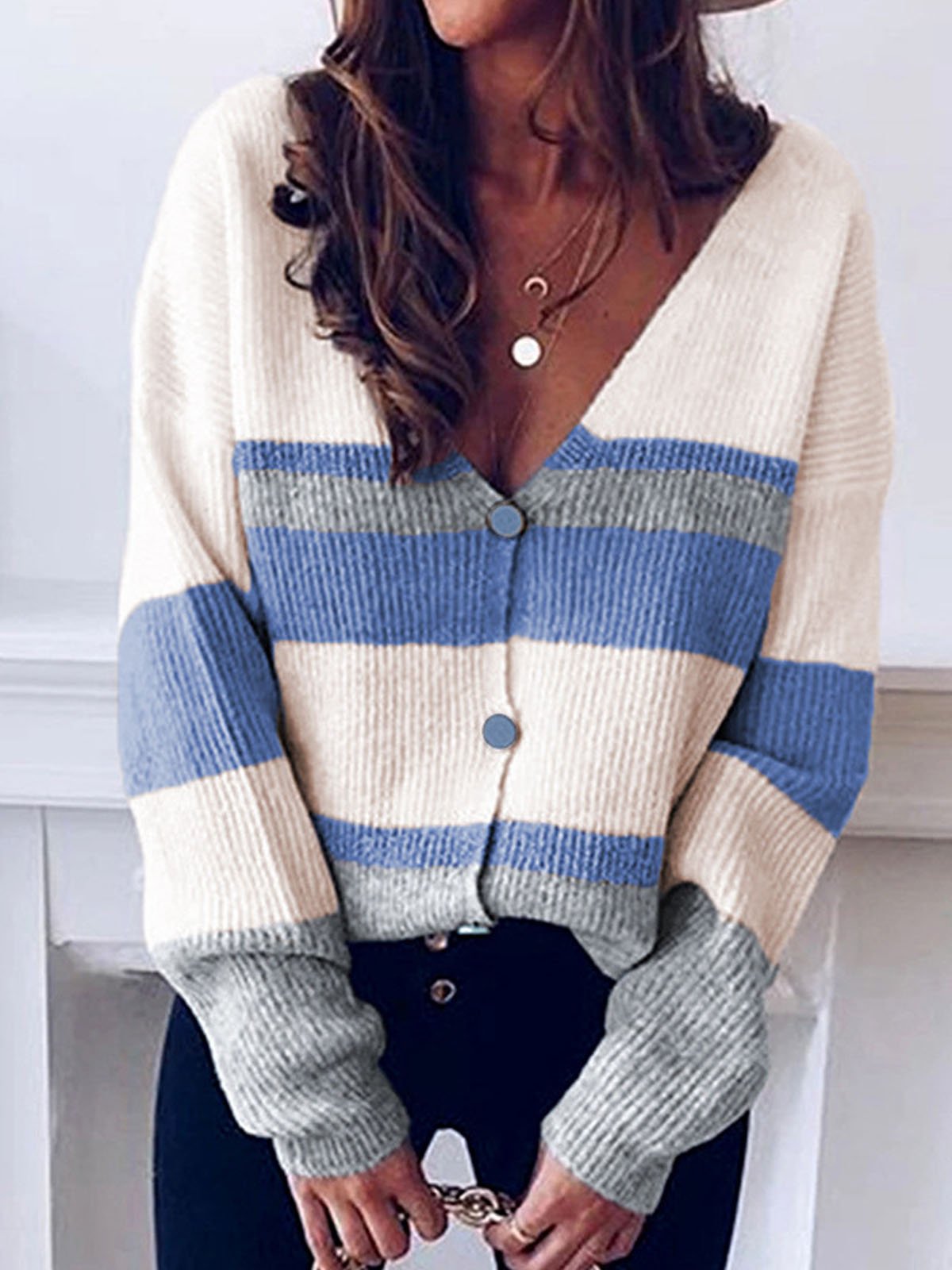 Geometric Casual Yarn/Wool Yarn Cardigan