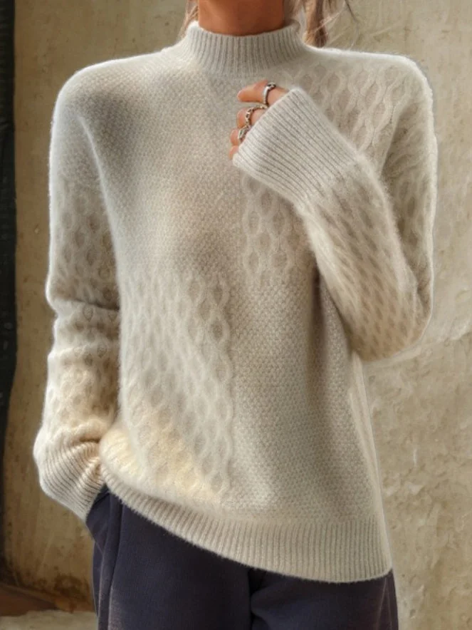 Plain Casual Mock Neck Loose Sweater