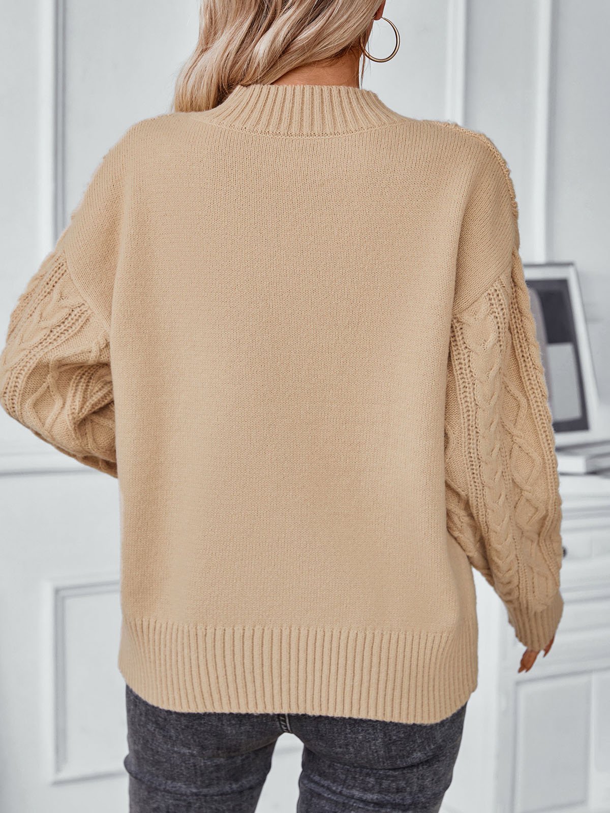 Casual Plain Yarn/Wool Yarn Notched Loose Sweater