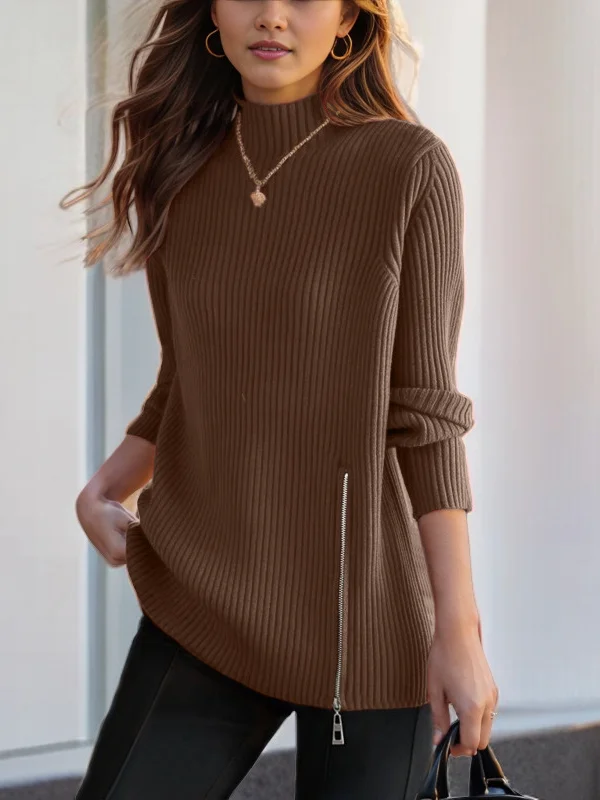 Casual Yarn/Wool Yarn Mock Neck Sweater