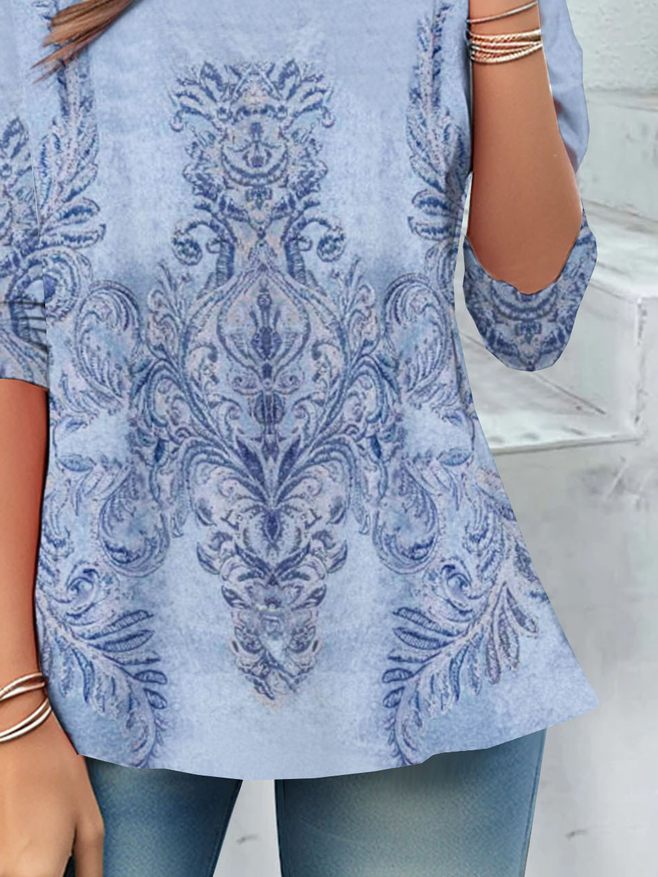 Ethnic pattern printed casual round neck women's T-shirt