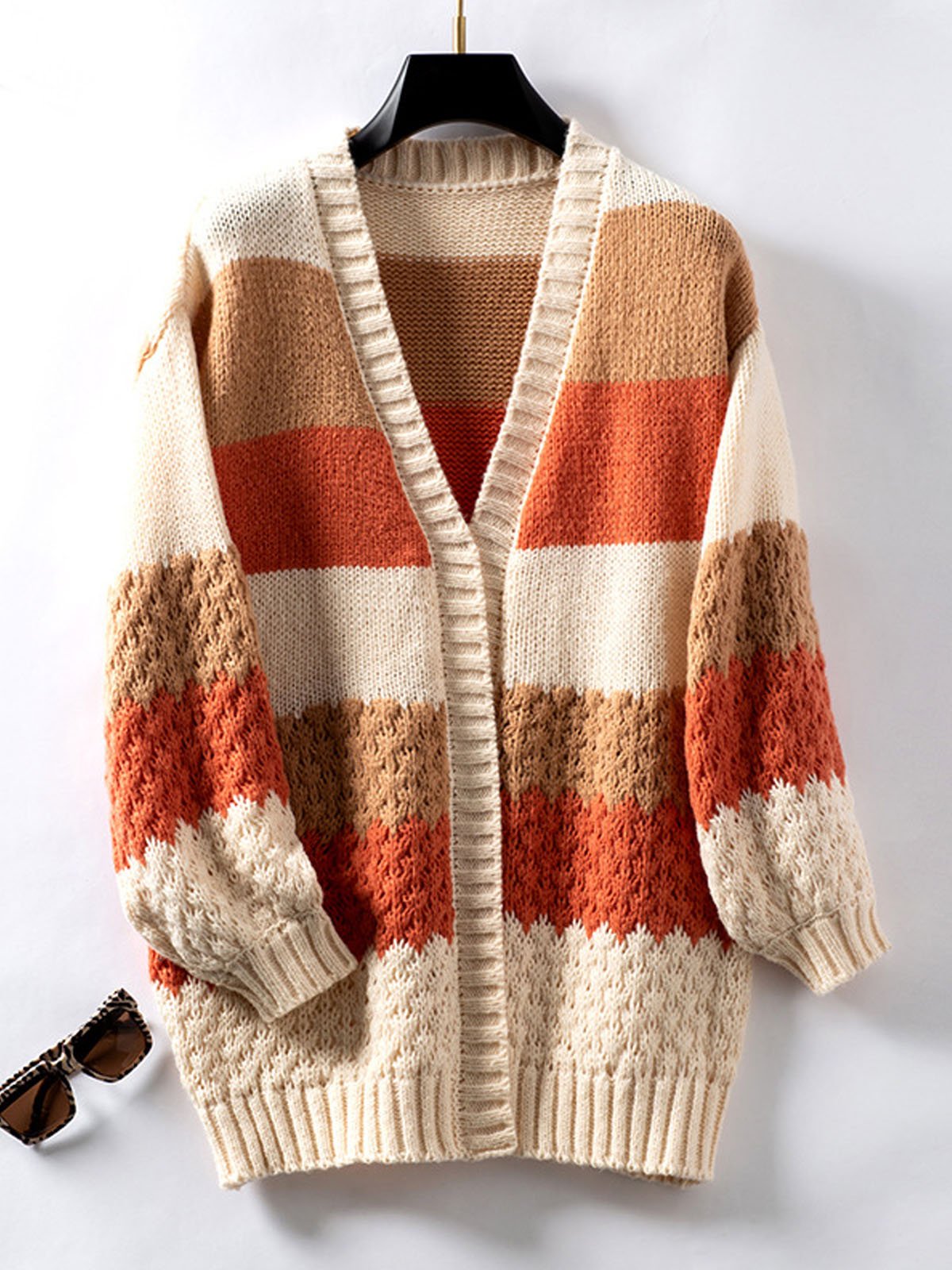 Casual Geometric Yarn/Wool Yarn Cardigan