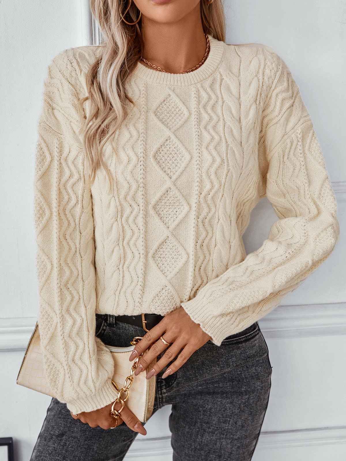 Loose Casual Crew Neck Plain Sweater