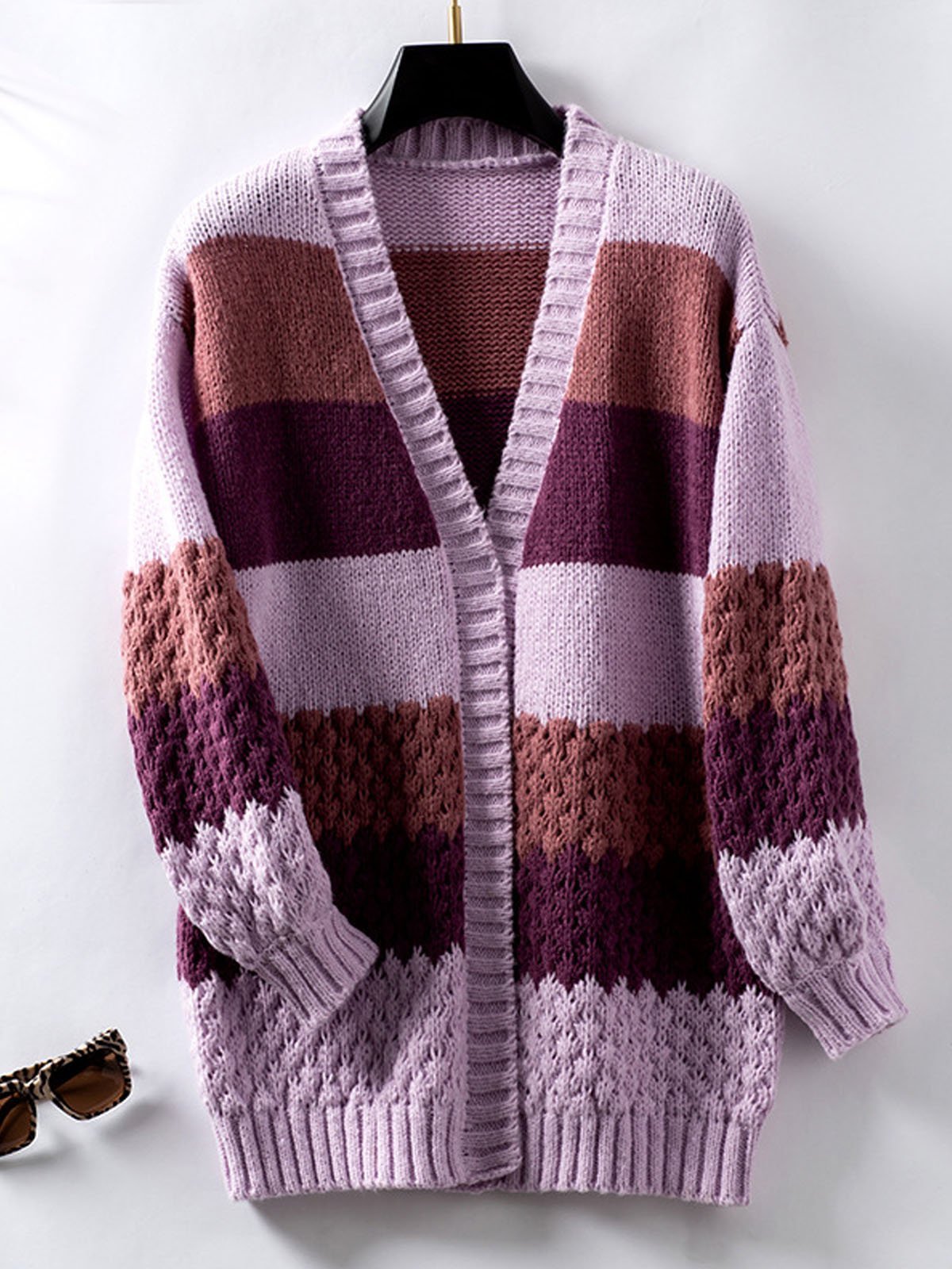 Casual Geometric Yarn/Wool Yarn Cardigan