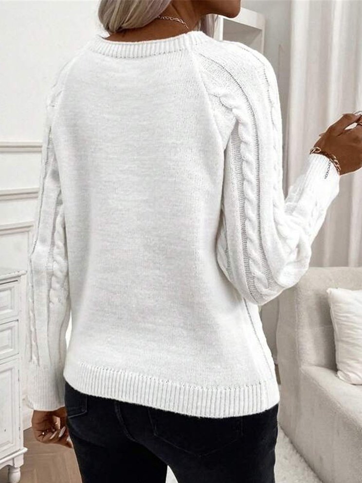 Buckle Crew Neck Casual Yarn/Wool Yarn Sweater