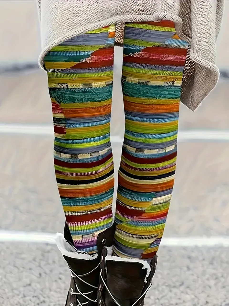 Abstract Stripes Tight Jersey Casual Leggings