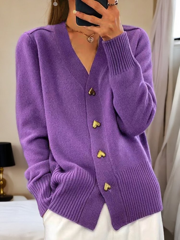 Yarn/Wool Yarn Buttoned Casual Cardigan