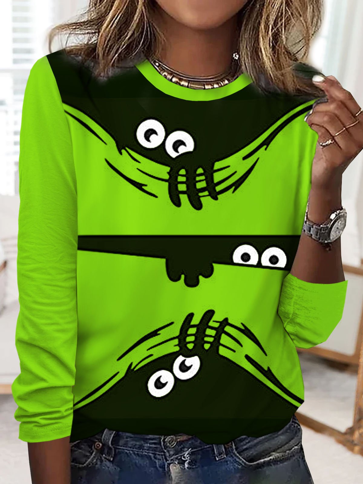 Halloween funny ghost print casual round neck women's T-shirt