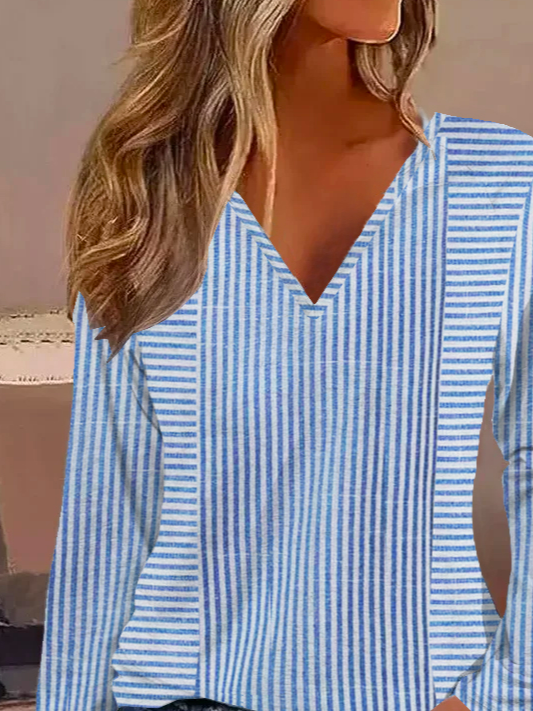 Striped Casual V Neck T-Shirt