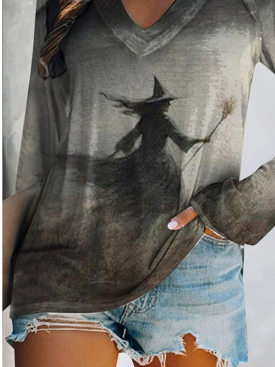 Witch V-neck casual women's T-shirt