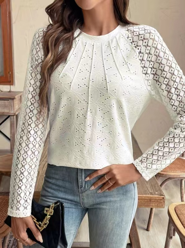 Lace Casual Plain Loose Blouse