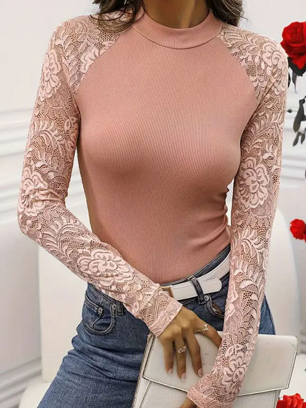 Casual Lace Plain Blouse