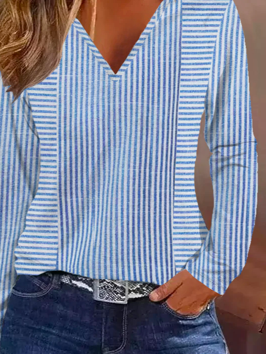 Striped Casual V Neck T-Shirt