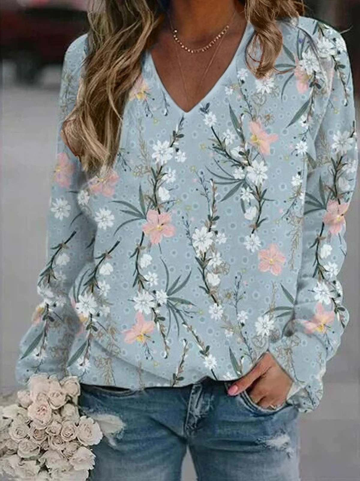 Floral Casual V-neck Sweatshirt