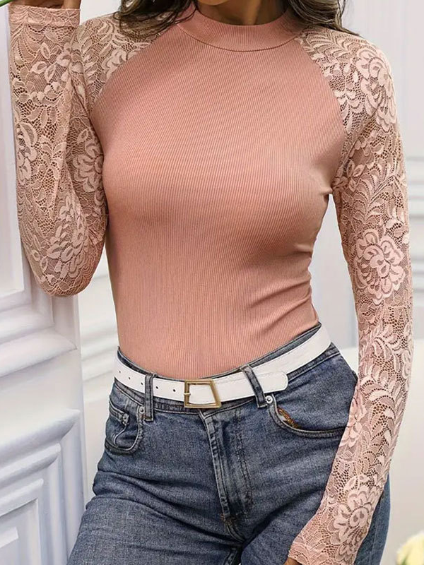 Casual Lace Plain Blouse