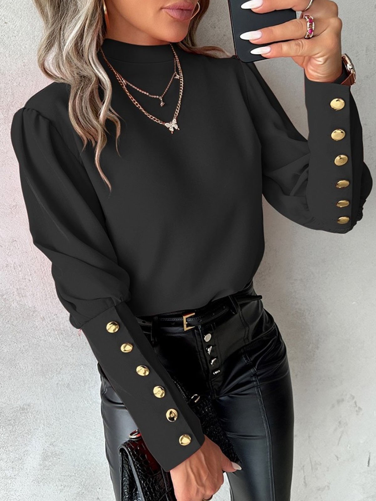 Buckle Casual Plain Blouse