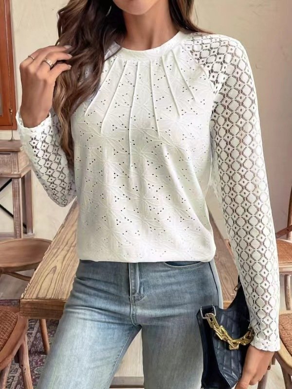 Lace Casual Plain Loose Blouse