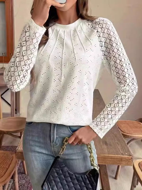 Lace Casual Plain Loose Blouse