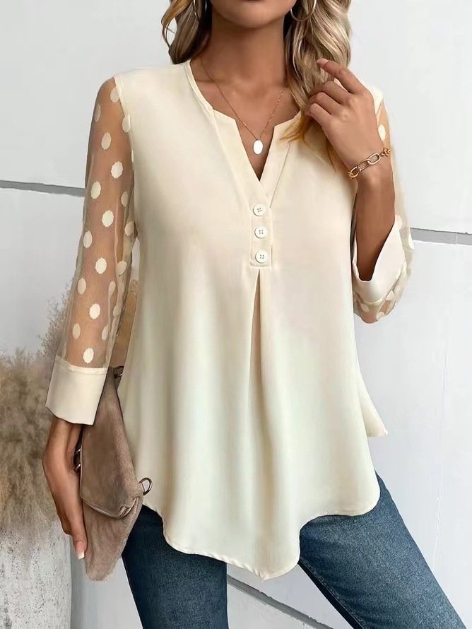 Lace Notched Casual Blouse