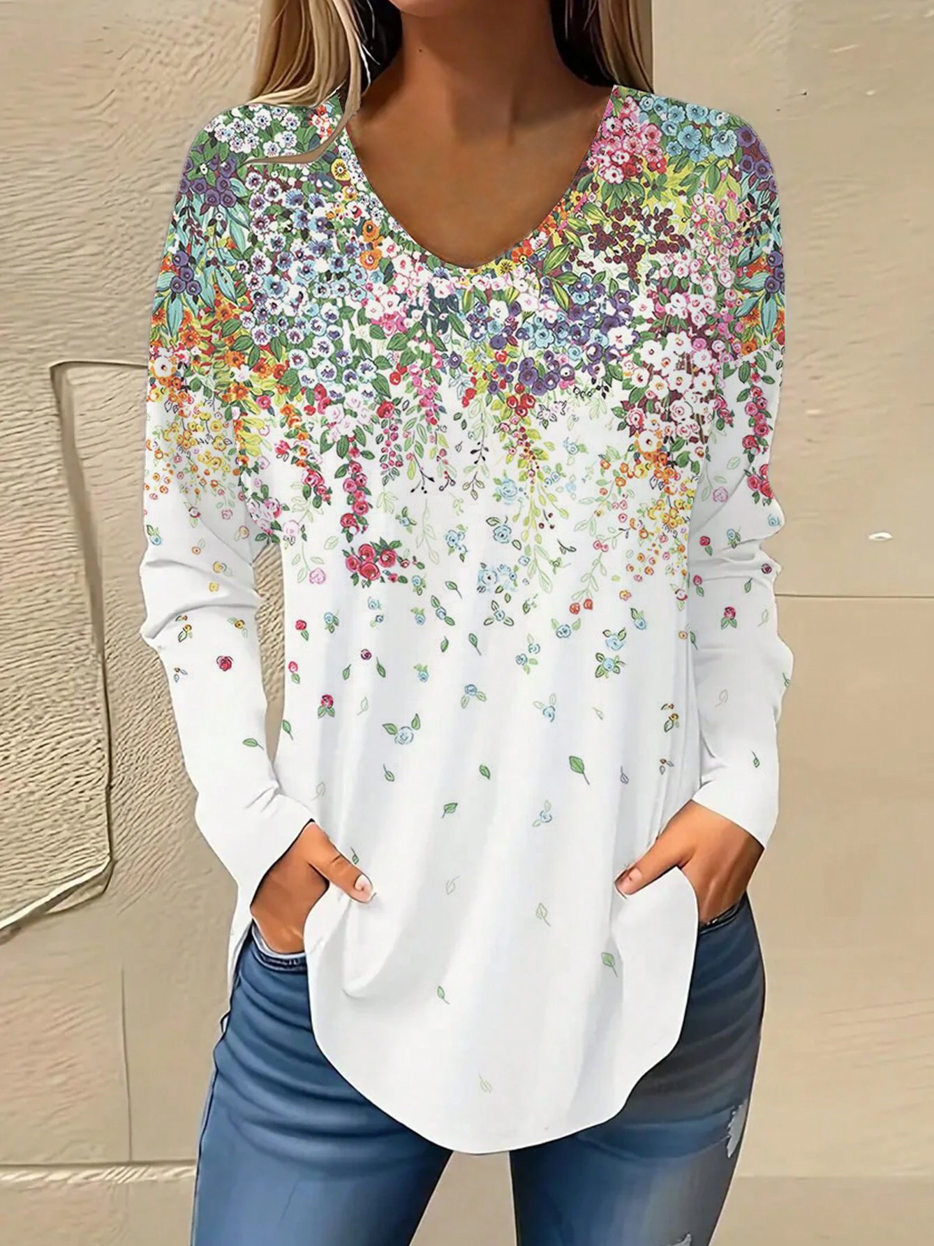 Casual Floral Knitted Blouse