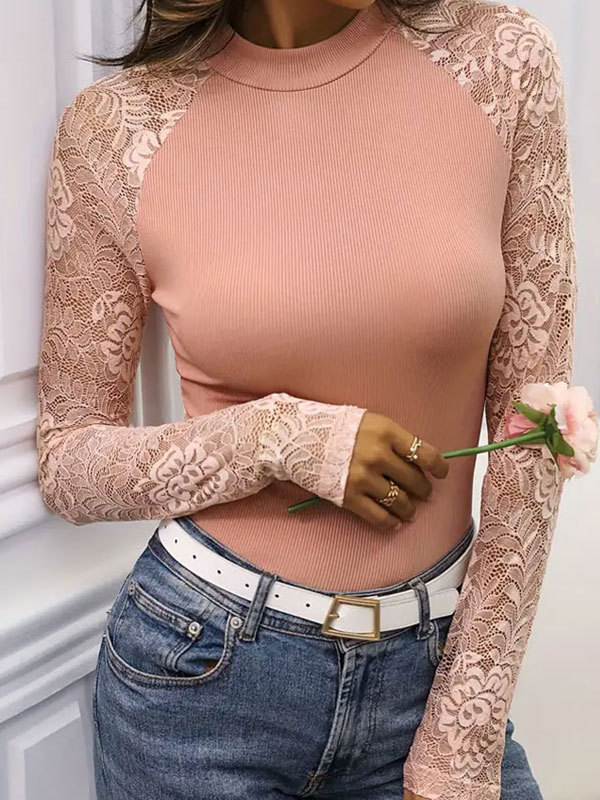 Casual Lace Plain Blouse