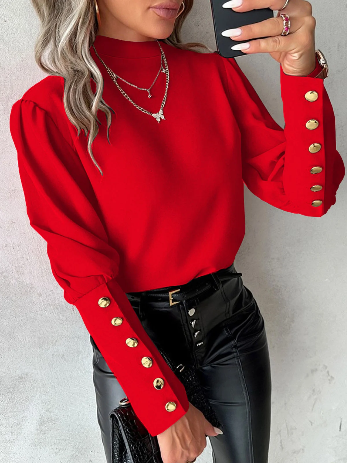 Buckle Casual Plain Blouse