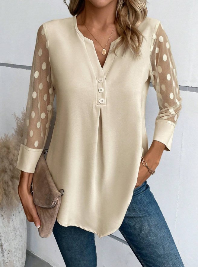 Lace Notched Casual Blouse