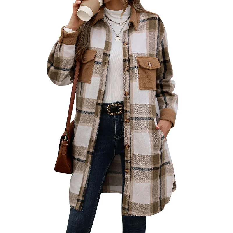 Casual Plaid Shirt Collar Buckle Jacket