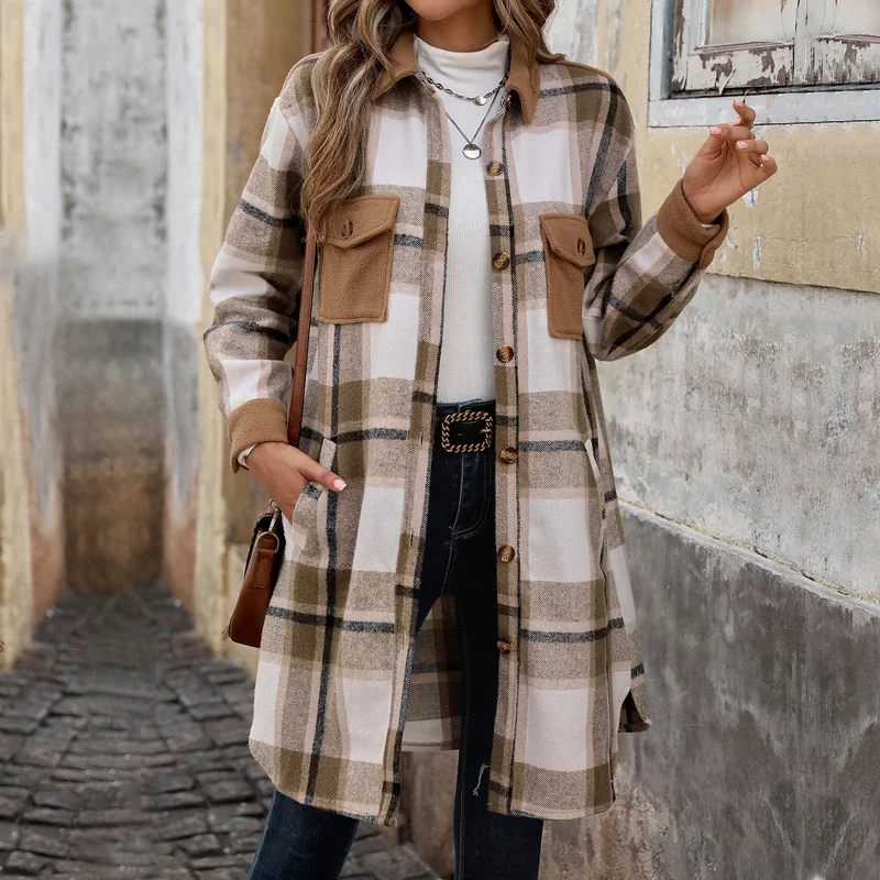 Casual Plaid Shirt Collar Buckle Jacket