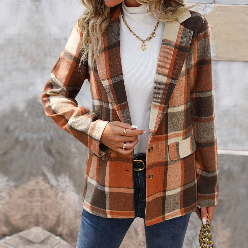 Lapel Collar Plaid Casual Blazer