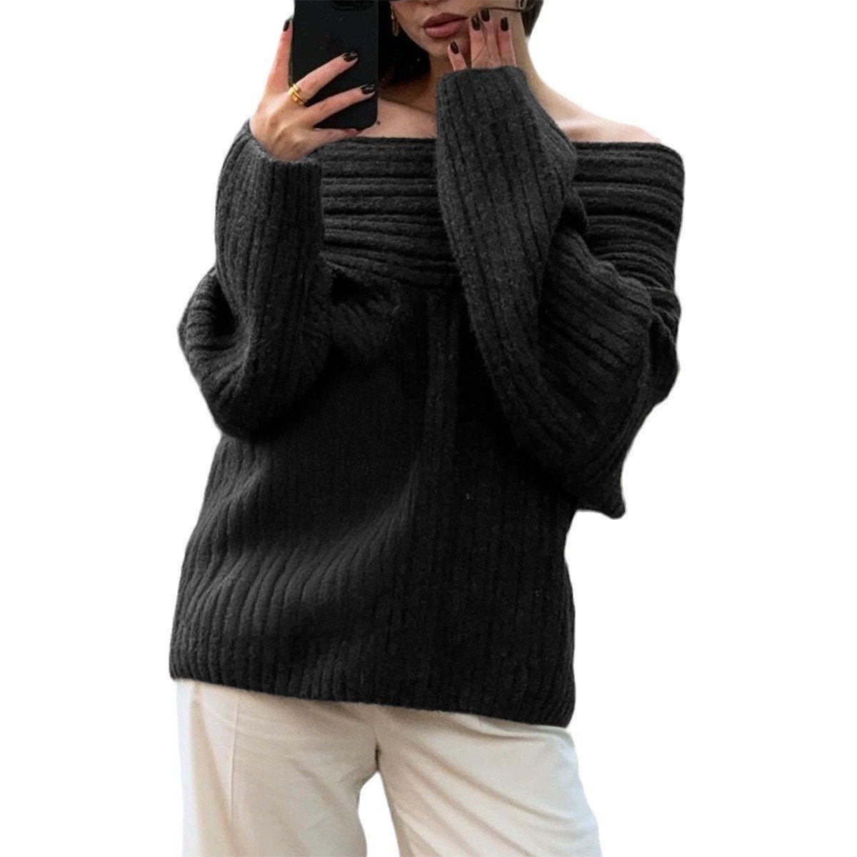 Wool/Knitting Loose Plain Casual Long Sleeve Sweater